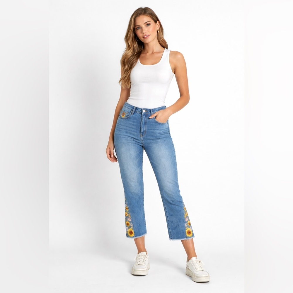 Driftwood Women’s Embroidered Sunflower Jeans